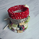 Jade and Red Chinese Crystal Layering Bracelet