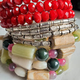 Jade and Red Chinese Crystal Layering Bracelet