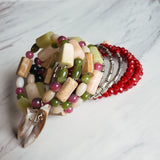 Jade and Red Chinese Crystal Layering Bracelet