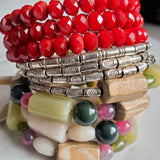 Jade and Red Chinese Crystal Layering Bracelet