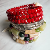 Jade and Red Chinese Crystal Layering Bracelet