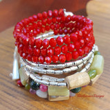 Jade and Red Chinese Crystal Layering Bracelet