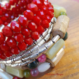 Jade and Red Chinese Crystal Layering Bracelet