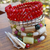 Jade and Red Chinese Crystal Layering Bracelet