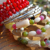 Jade and Red Chinese Crystal Layering Bracelet