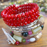 Jade and Red Chinese Crystal Layering Bracelet